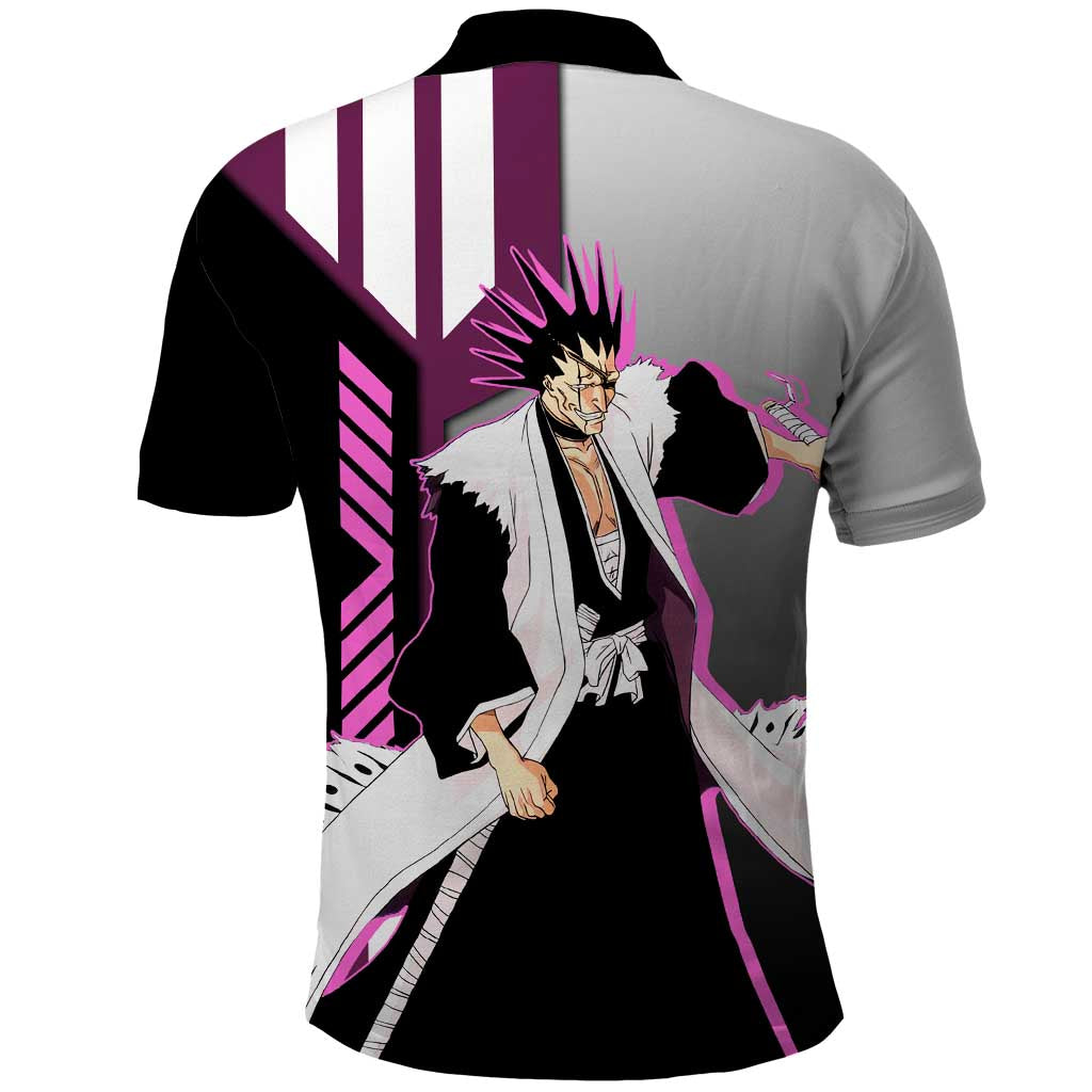 Kenpachi Zaraki from Bleach Polo Shirt with Sword and Battle Ready Pose Design - The Mazicc
