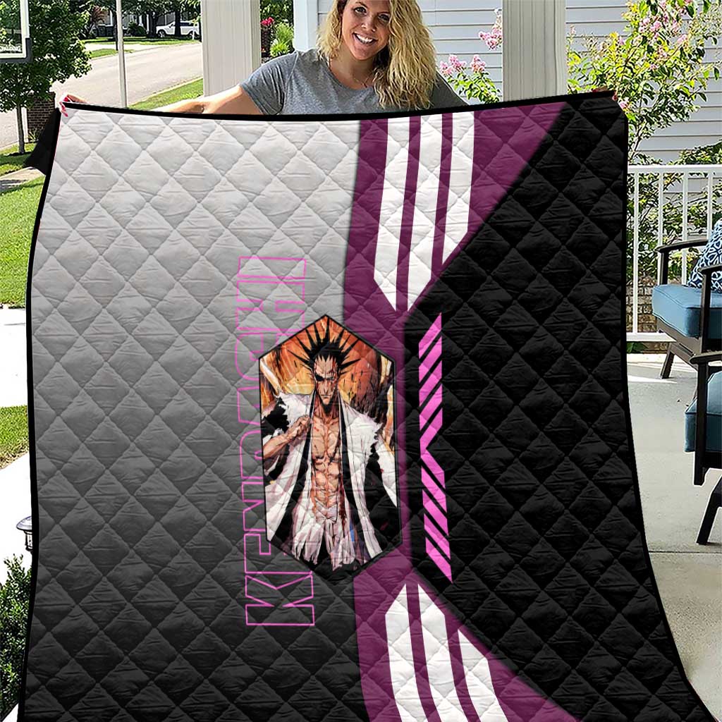 Kenpachi Zaraki from Bleach Quilt with Sword and Battle Ready Pose Design - The Mazicc