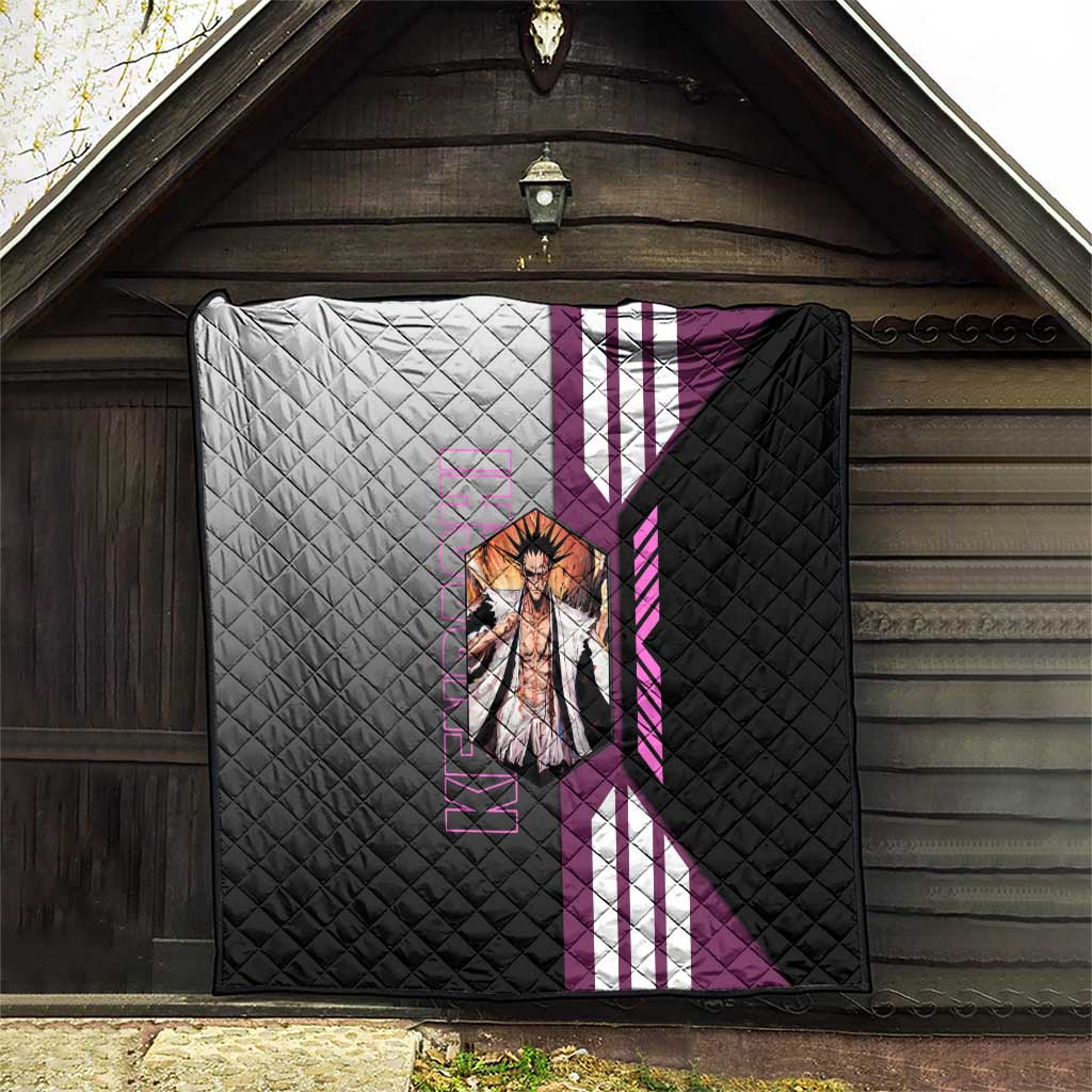 Kenpachi Zaraki from Bleach Quilt with Sword and Battle Ready Pose Design - The Mazicc