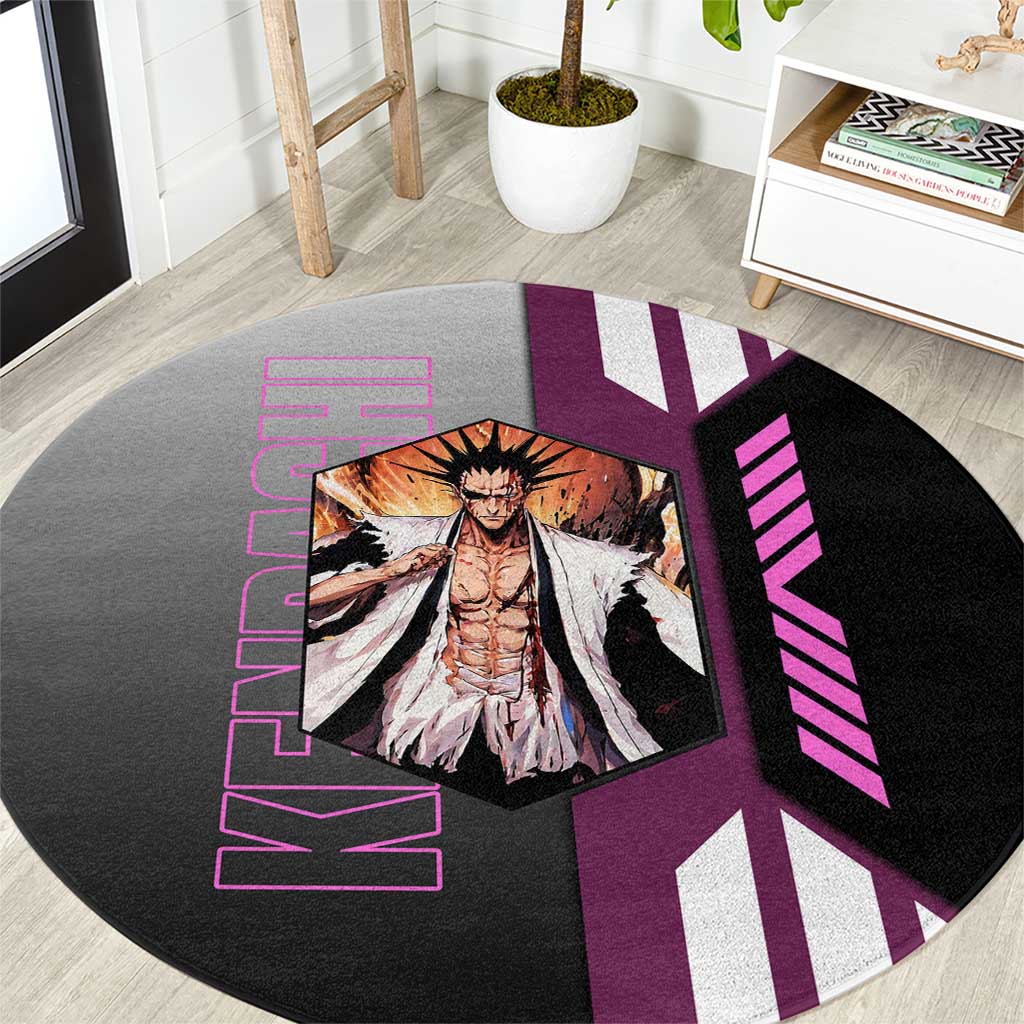 Kenpachi Zaraki from Bleach Round Carpet with Sword and Battle Ready Pose Design - The Mazicc