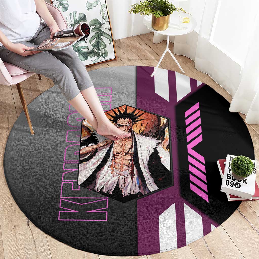 Kenpachi Zaraki from Bleach Round Carpet with Sword and Battle Ready Pose Design - The Mazicc
