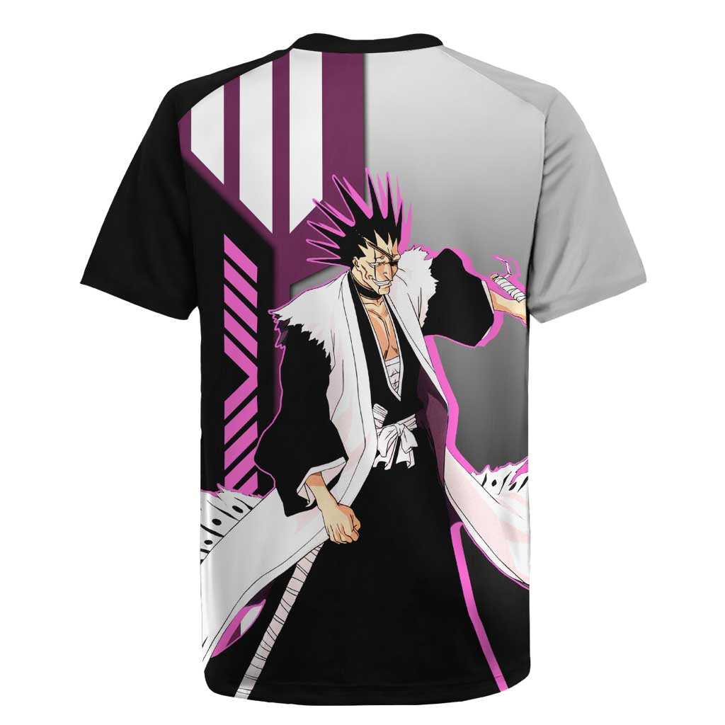 Kenpachi Zaraki from Bleach Rugby Jersey with Sword and Battle Ready Pose Design - The Mazicc