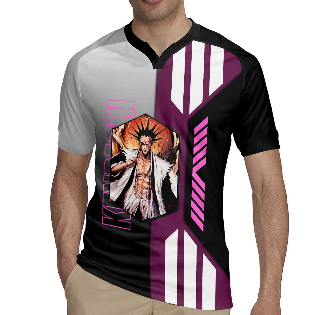 Kenpachi Zaraki from Bleach Rugby Jersey with Sword and Battle Ready Pose Design - The Mazicc