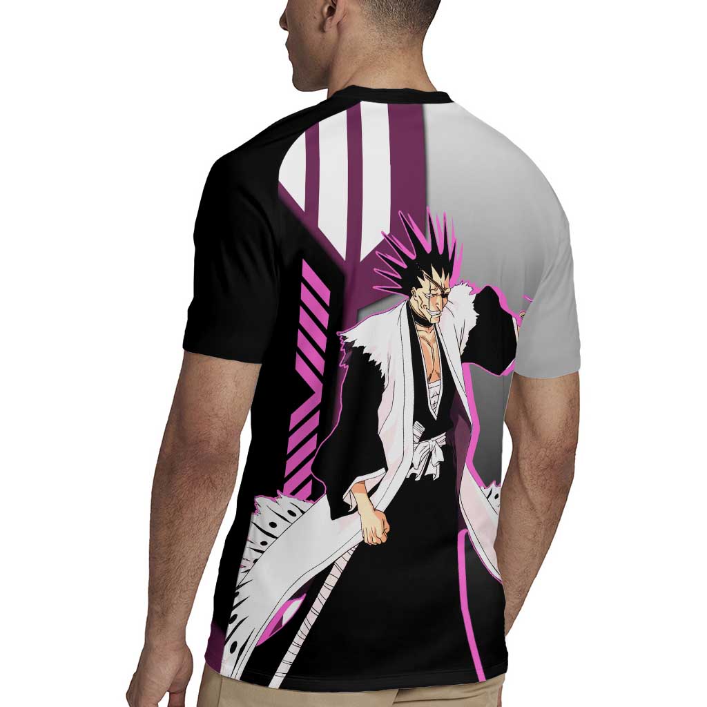 Kenpachi Zaraki from Bleach Rugby Jersey with Sword and Battle Ready Pose Design - The Mazicc