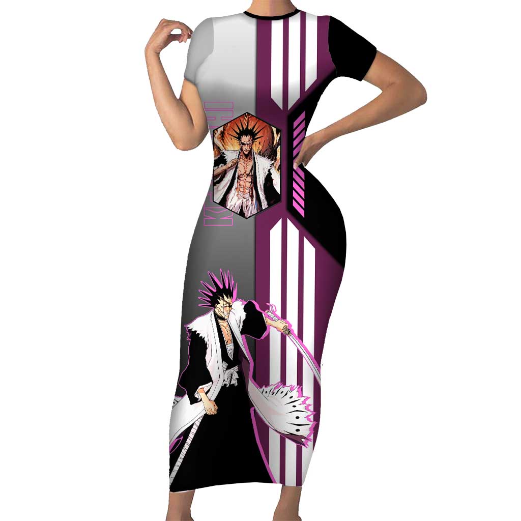 Kenpachi Zaraki from Bleach Short Sleeve Bodycon Dress with Sword and Battle Ready Pose Design - The Mazicc