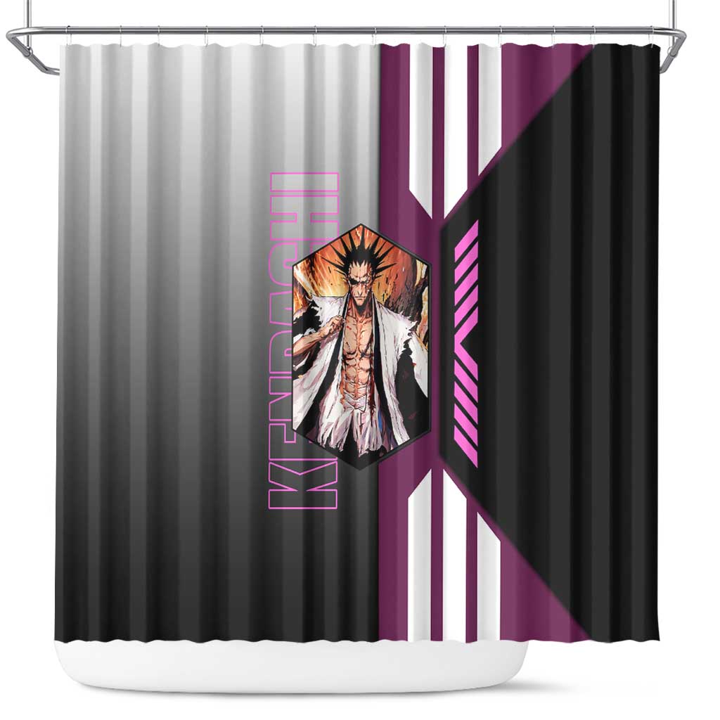 Kenpachi Zaraki from Bleach Shower Curtain with Sword and Battle Ready Pose Design - The Mazicc