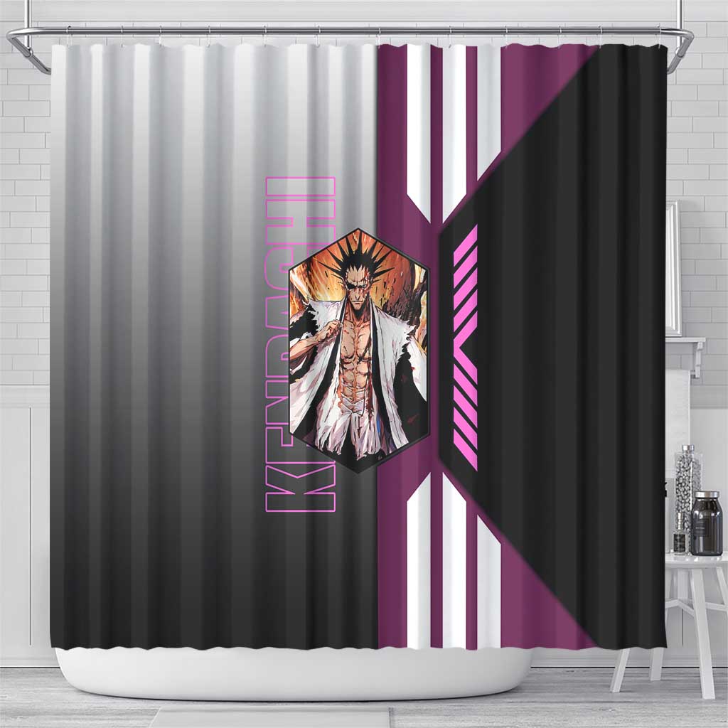 Kenpachi Zaraki from Bleach Shower Curtain with Sword and Battle Ready Pose Design - The Mazicc