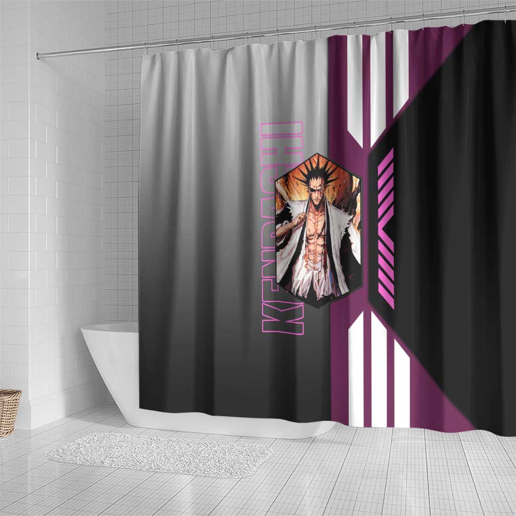 Kenpachi Zaraki from Bleach Shower Curtain with Sword and Battle Ready Pose Design - The Mazicc