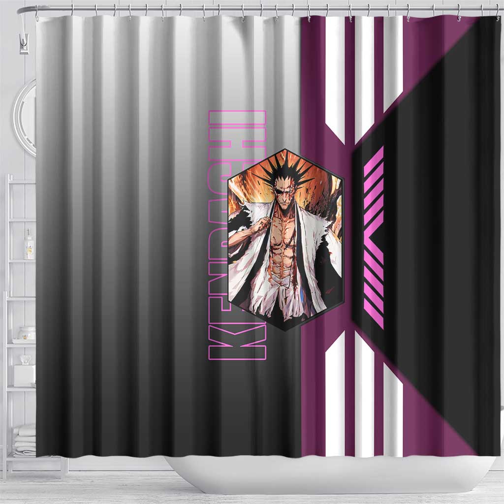 Kenpachi Zaraki from Bleach Shower Curtain with Sword and Battle Ready Pose Design - The Mazicc