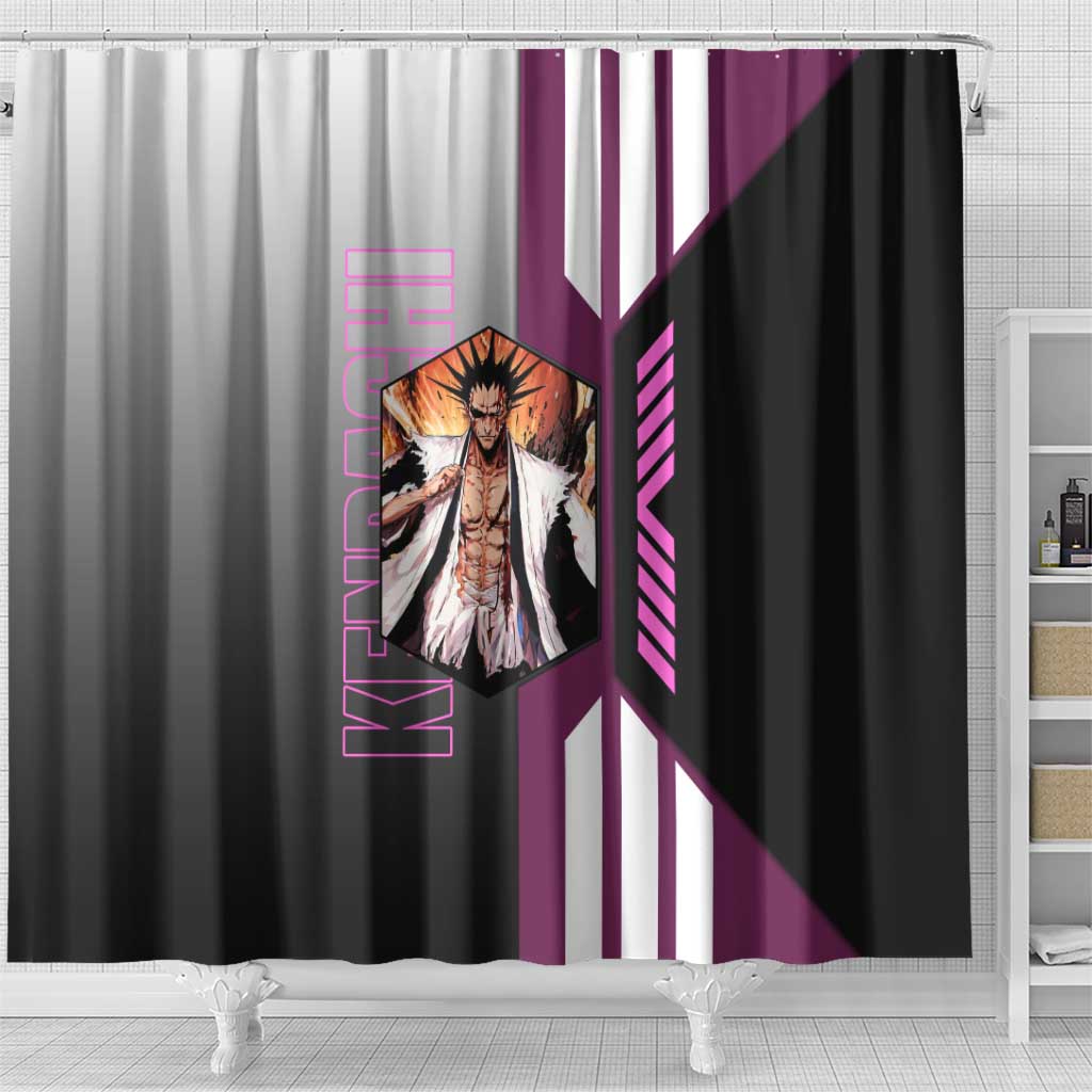 Kenpachi Zaraki from Bleach Shower Curtain with Sword and Battle Ready Pose Design - The Mazicc