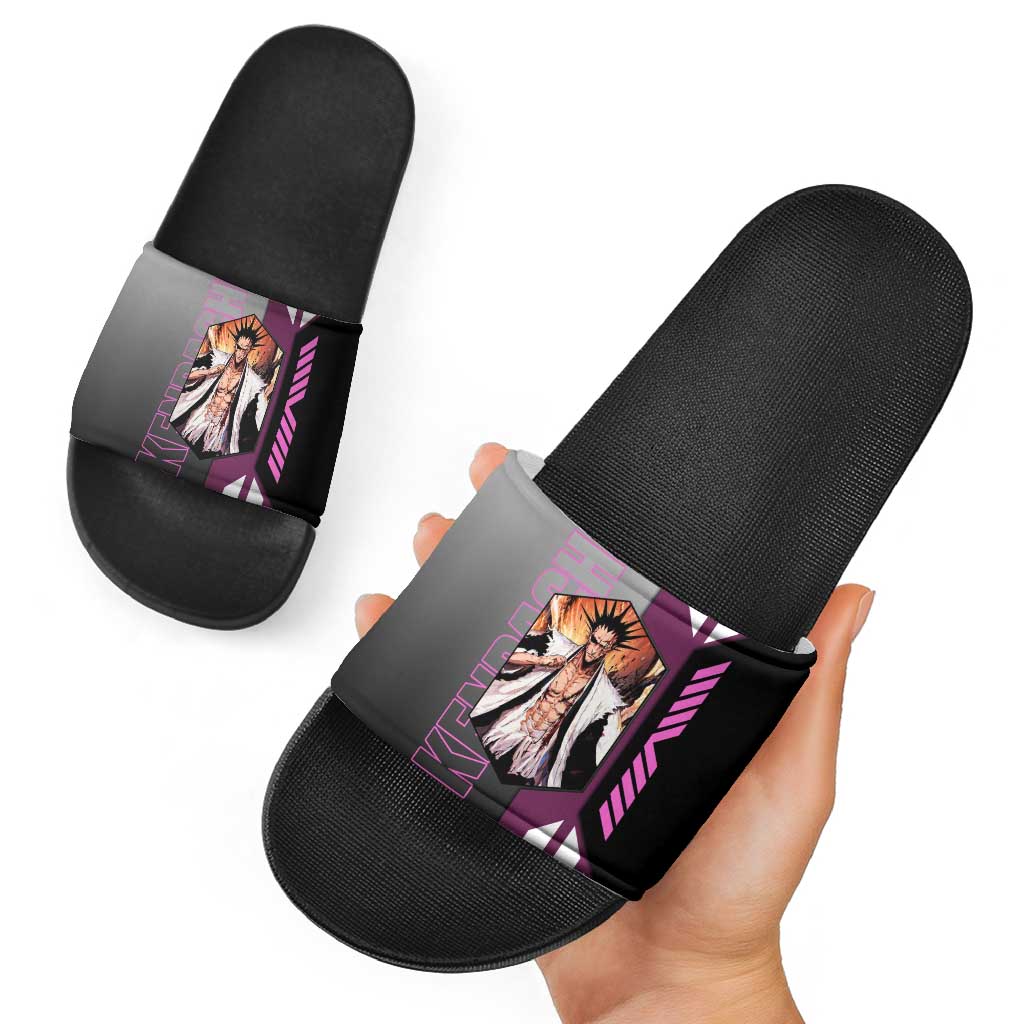 Kenpachi Zaraki from Bleach Slide Sandals with Sword and Battle Ready Pose Design - The Mazicc