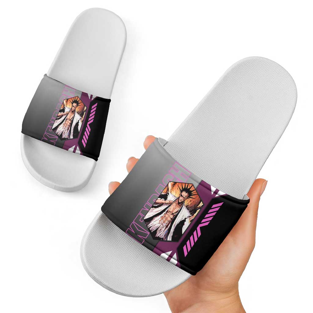 Kenpachi Zaraki from Bleach Slide Sandals with Sword and Battle Ready Pose Design - The Mazicc