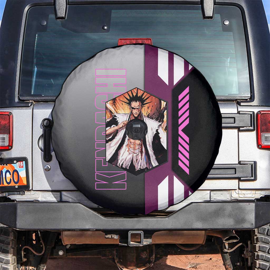 Kenpachi Zaraki from Bleach Spare Tire Cover with Sword and Battle Ready Pose Design - The Mazicc