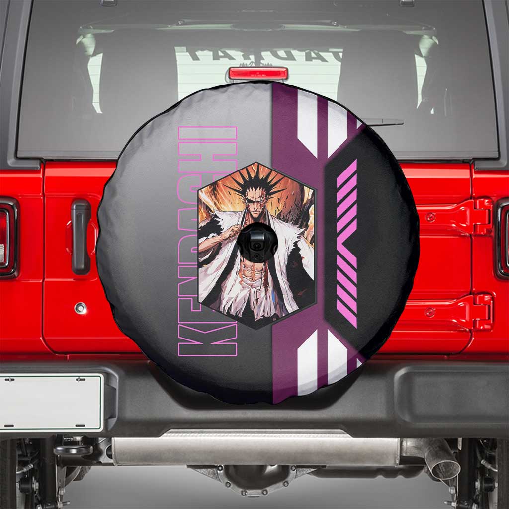 Kenpachi Zaraki from Bleach Spare Tire Cover with Sword and Battle Ready Pose Design - The Mazicc