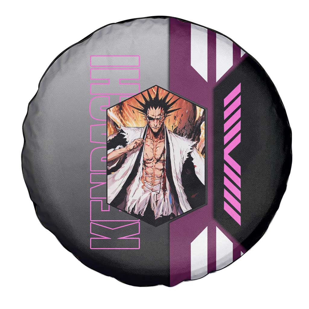 Kenpachi Zaraki from Bleach Spare Tire Cover with Sword and Battle Ready Pose Design - The Mazicc