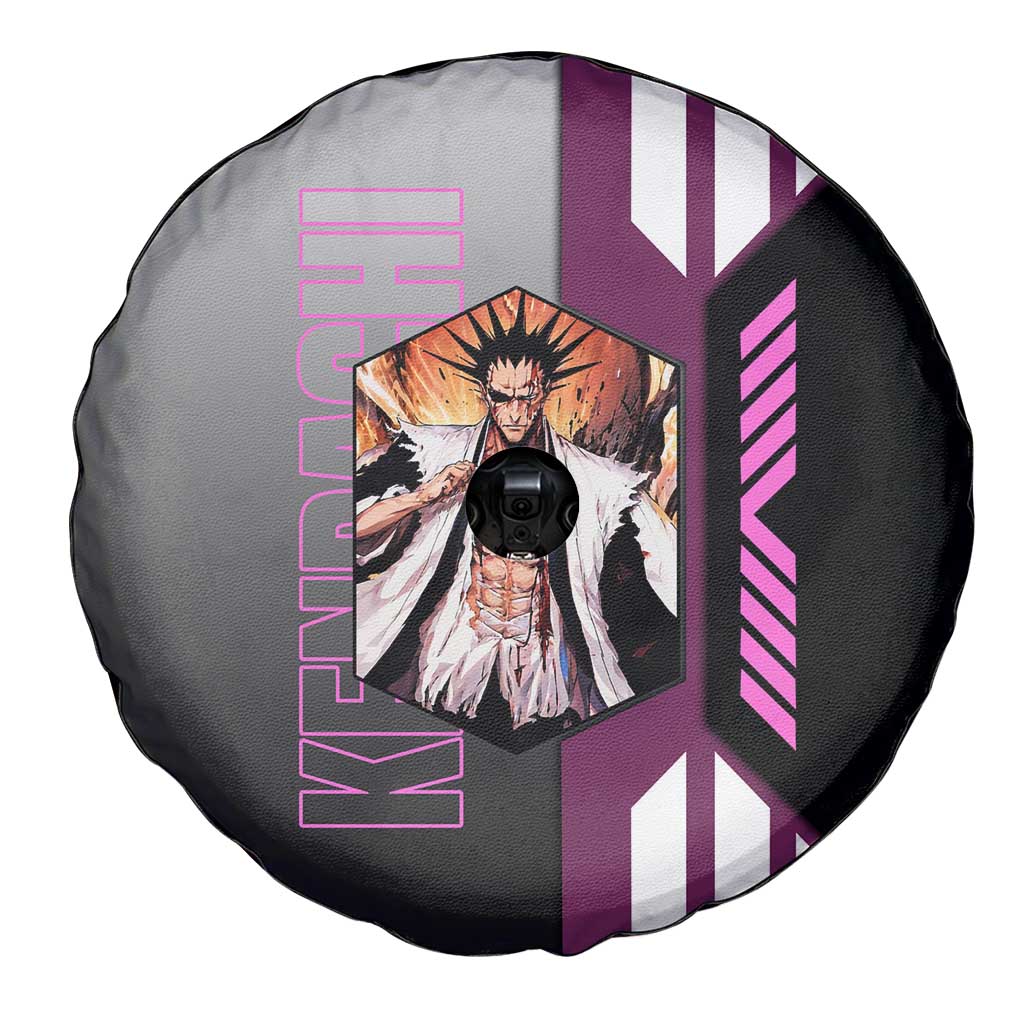 Kenpachi Zaraki from Bleach Spare Tire Cover with Sword and Battle Ready Pose Design - The Mazicc
