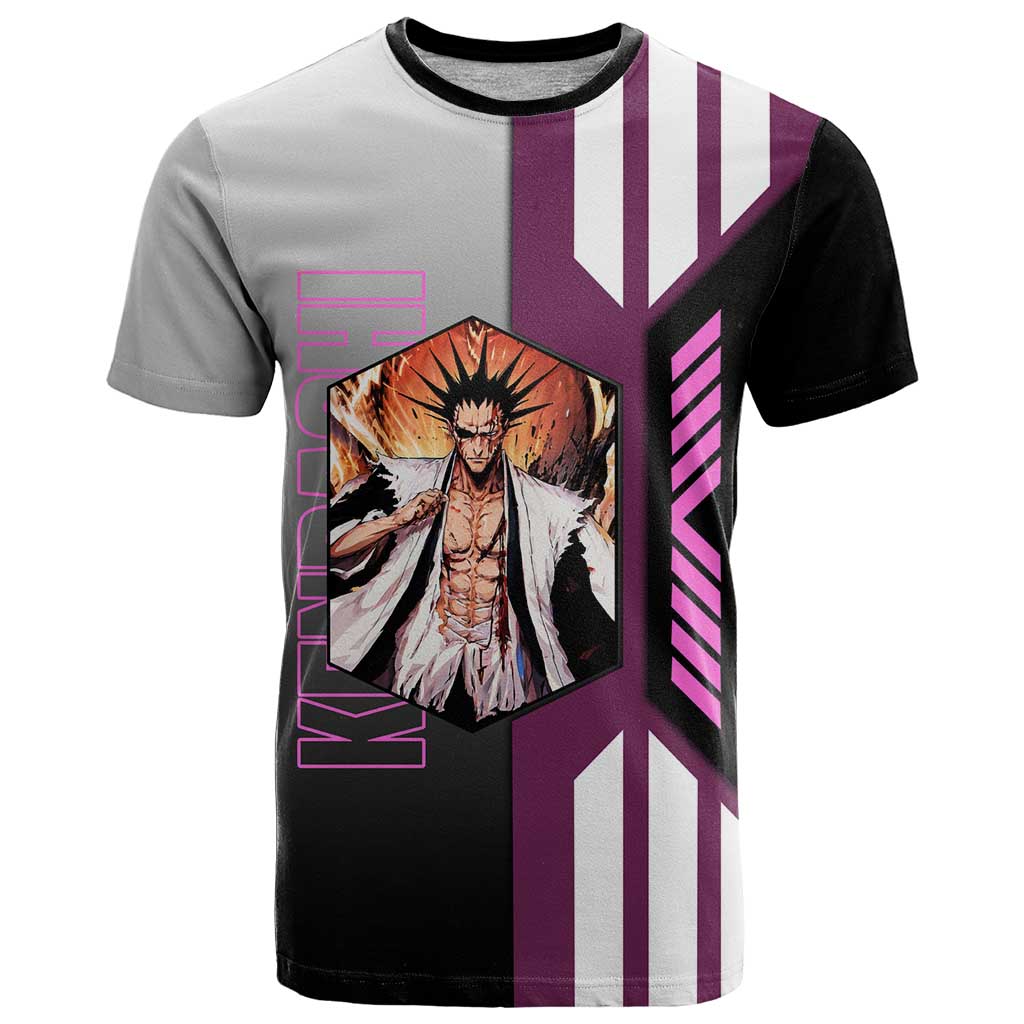 Kenpachi Zaraki from Bleach T Shirt with Sword and Battle Ready Pose Design - The Mazicc