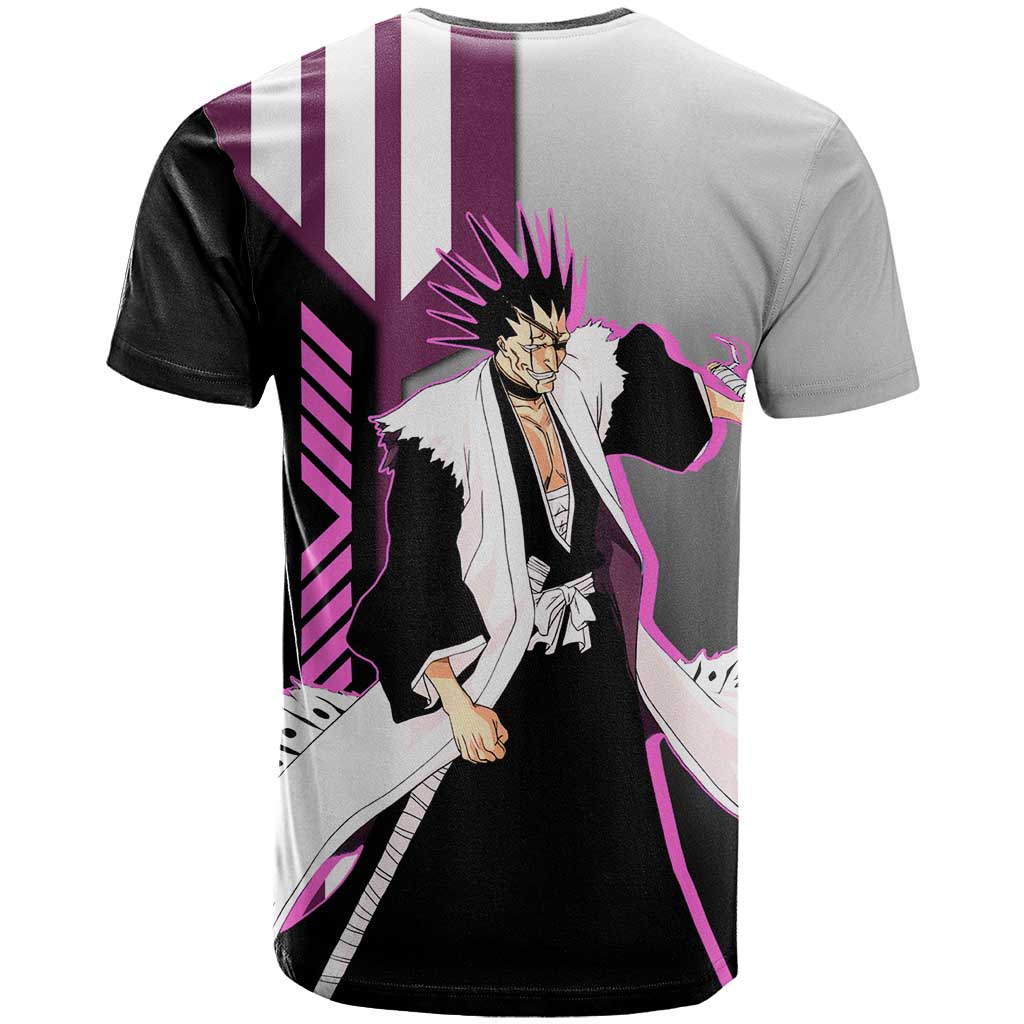 Kenpachi Zaraki from Bleach T Shirt with Sword and Battle Ready Pose Design - The Mazicc