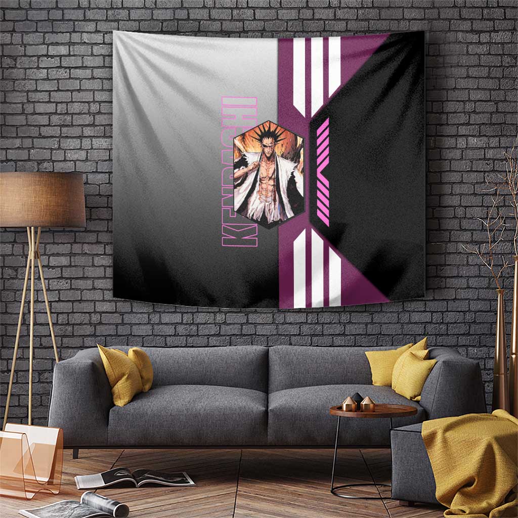 Kenpachi Zaraki from Bleach Tapestry with Sword and Battle Ready Pose Design - The Mazicc