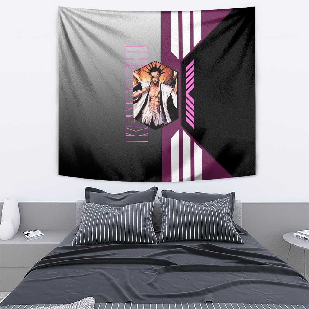 Kenpachi Zaraki from Bleach Tapestry with Sword and Battle Ready Pose Design - The Mazicc