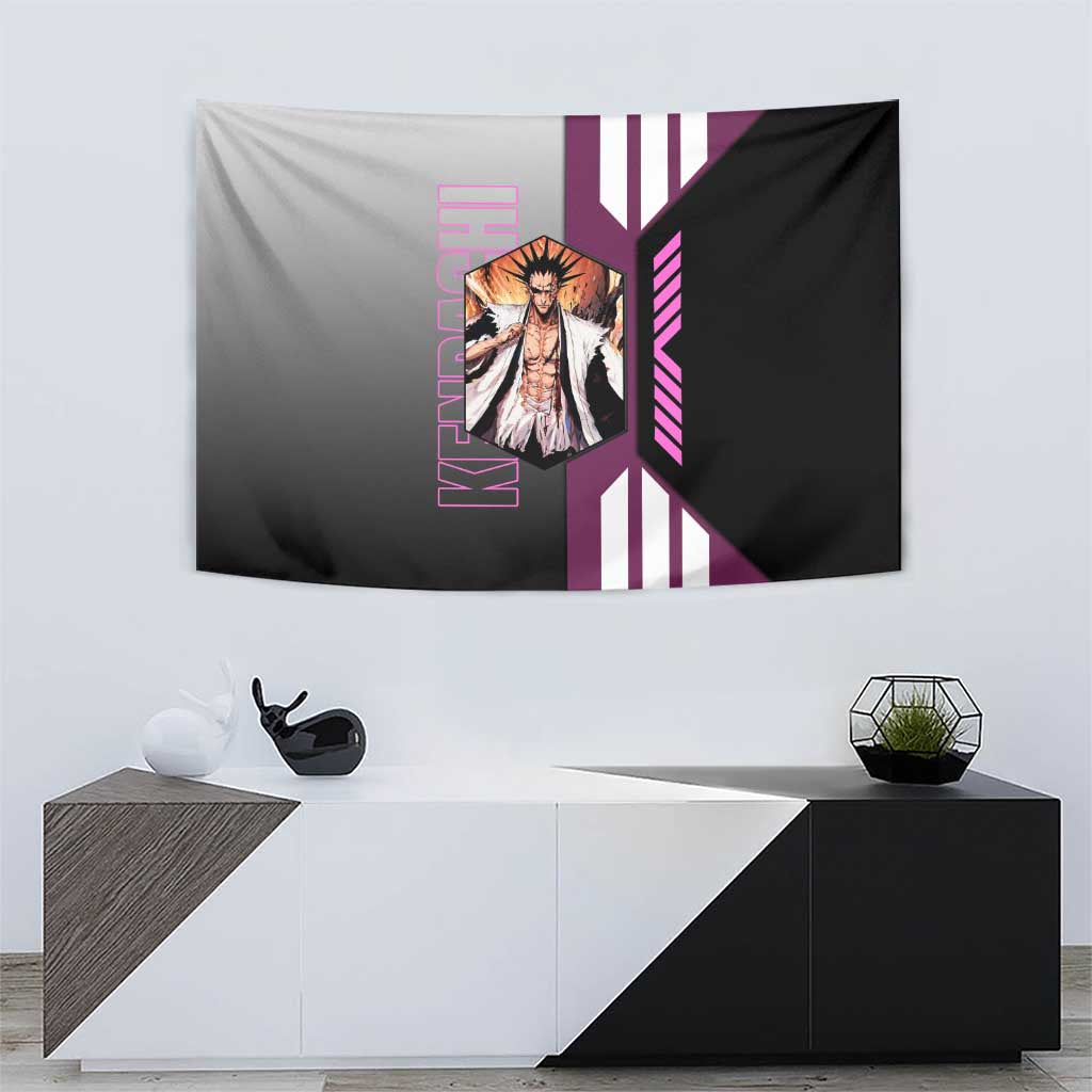 Kenpachi Zaraki from Bleach Tapestry with Sword and Battle Ready Pose Design - The Mazicc