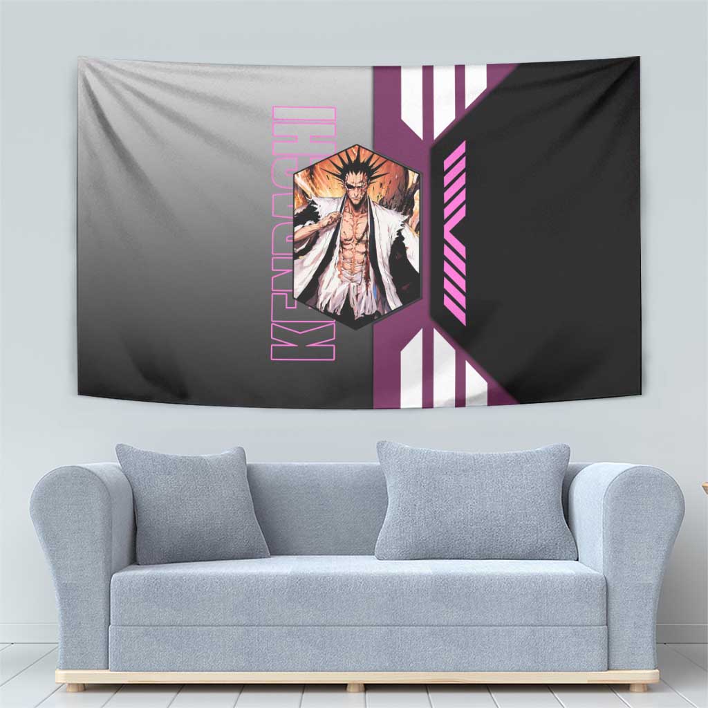 Kenpachi Zaraki from Bleach Tapestry with Sword and Battle Ready Pose Design - The Mazicc