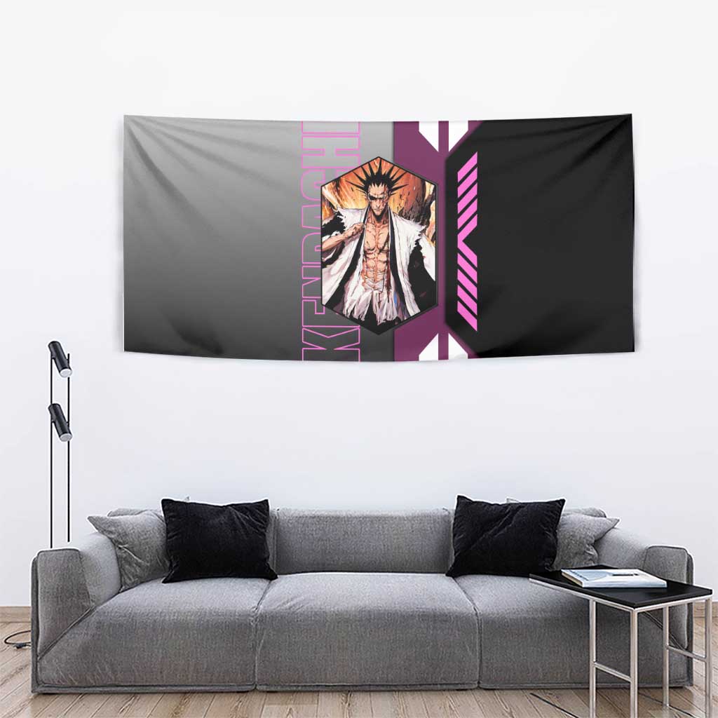 Kenpachi Zaraki from Bleach Tapestry with Sword and Battle Ready Pose Design - The Mazicc