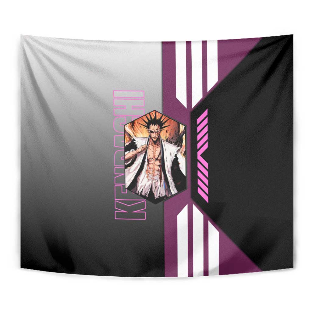 Kenpachi Zaraki from Bleach Tapestry with Sword and Battle Ready Pose Design - The Mazicc