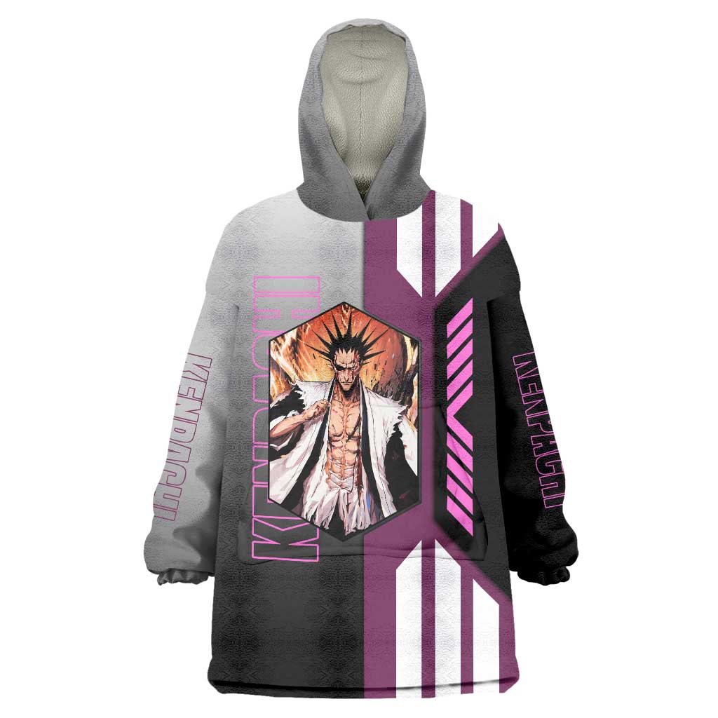 Kenpachi Zaraki from Bleach Wearable Blanket Hoodie with Sword and Battle Ready Pose Design - The Mazicc