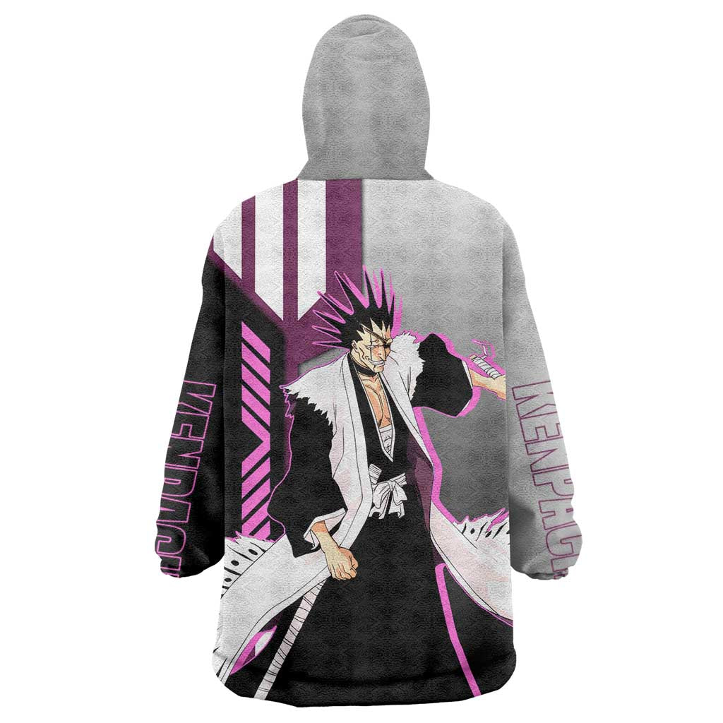 Kenpachi Zaraki from Bleach Wearable Blanket Hoodie with Sword and Battle Ready Pose Design - The Mazicc