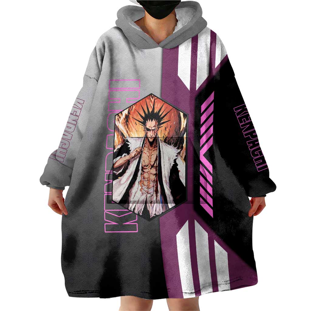 Kenpachi Zaraki from Bleach Wearable Blanket Hoodie with Sword and Battle Ready Pose Design - The Mazicc