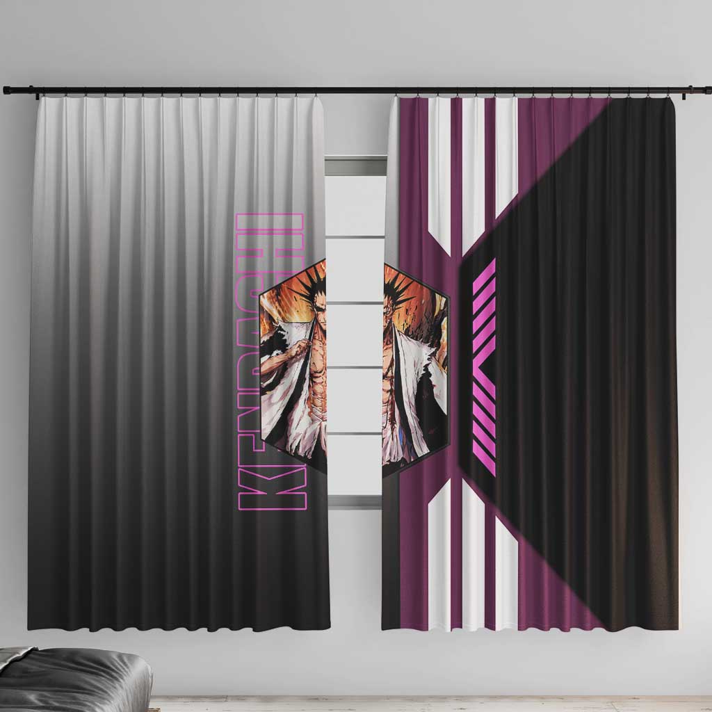 Kenpachi Zaraki from Bleach Window Curtain with Sword and Battle Ready Pose Design - The Mazicc
