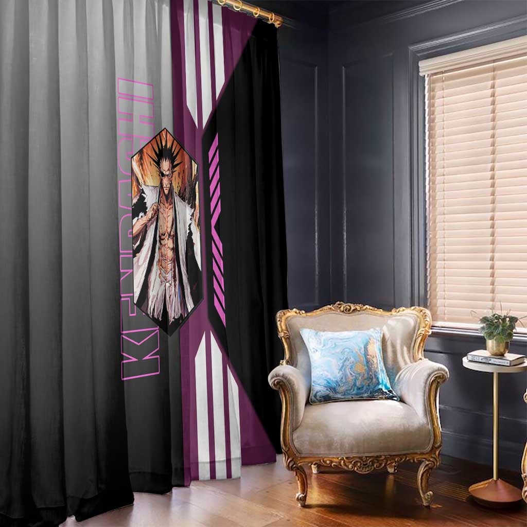 Kenpachi Zaraki from Bleach Window Curtain with Sword and Battle Ready Pose Design - The Mazicc