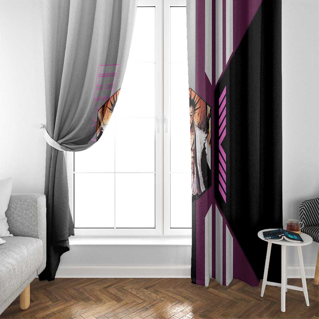 Kenpachi Zaraki from Bleach Window Curtain with Sword and Battle Ready Pose Design - The Mazicc
