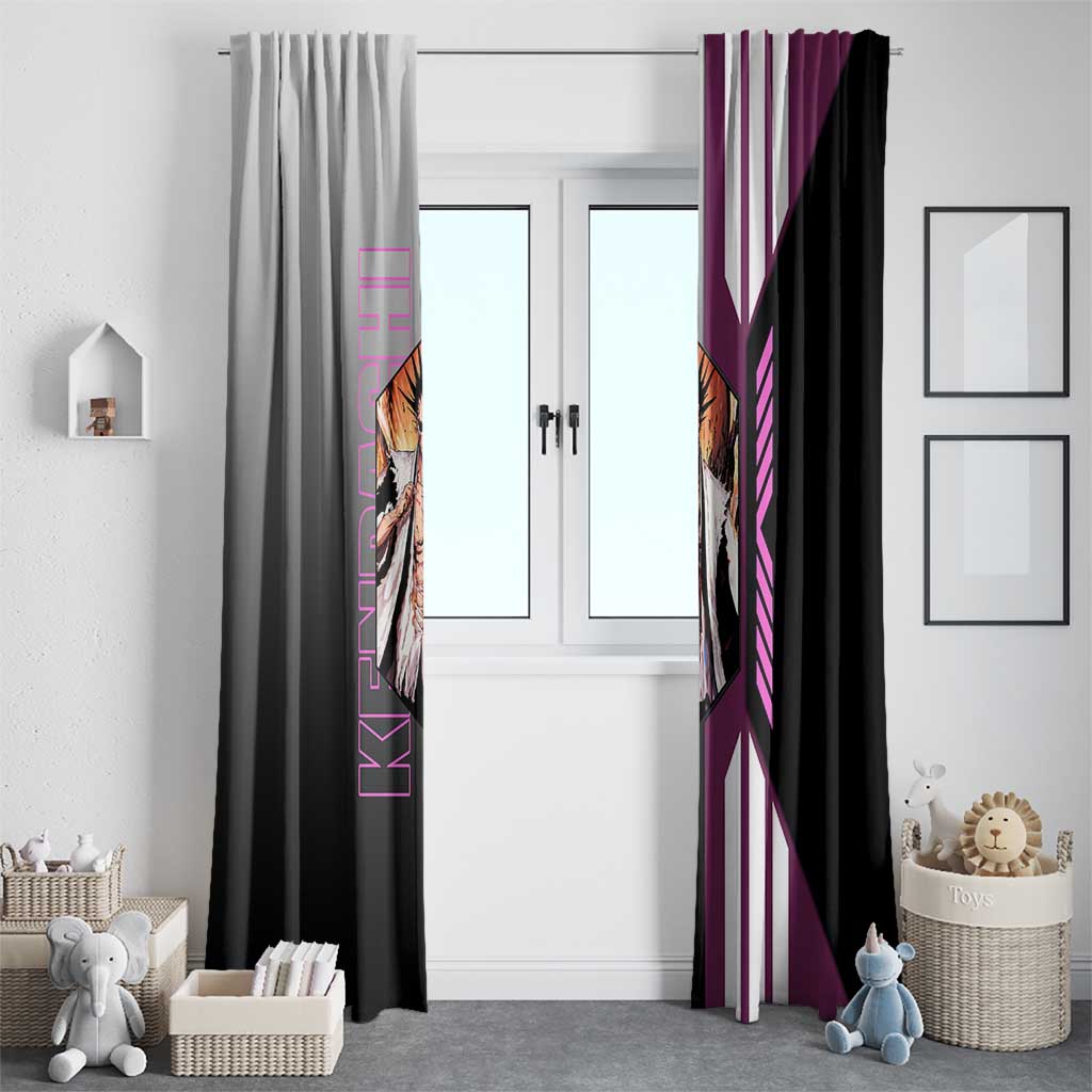 Kenpachi Zaraki from Bleach Window Curtain with Sword and Battle Ready Pose Design - The Mazicc