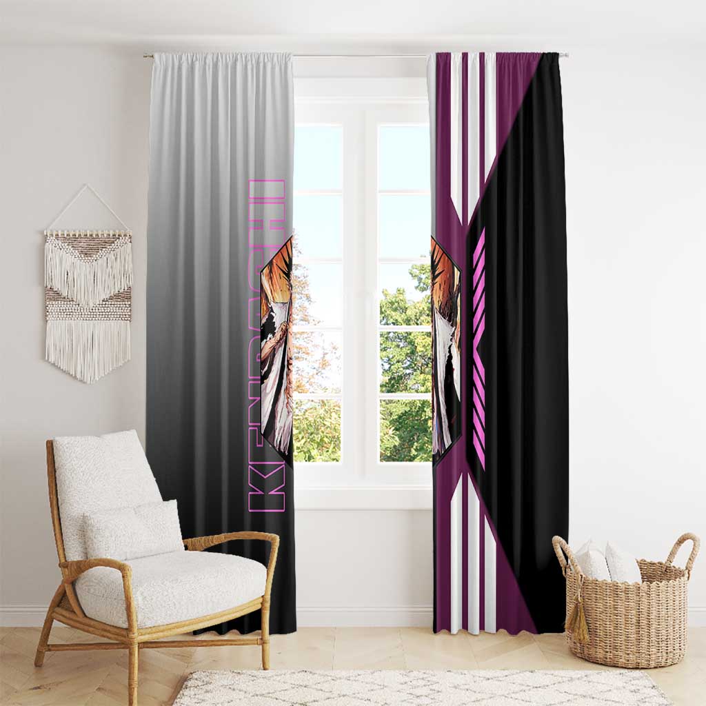 Kenpachi Zaraki from Bleach Window Curtain with Sword and Battle Ready Pose Design - The Mazicc