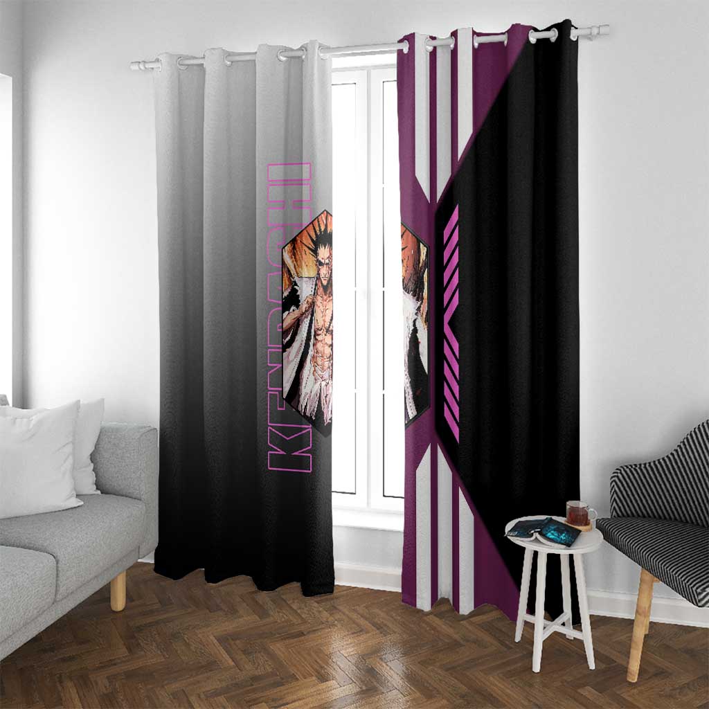 Kenpachi Zaraki from Bleach Window Curtain with Sword and Battle Ready Pose Design - The Mazicc