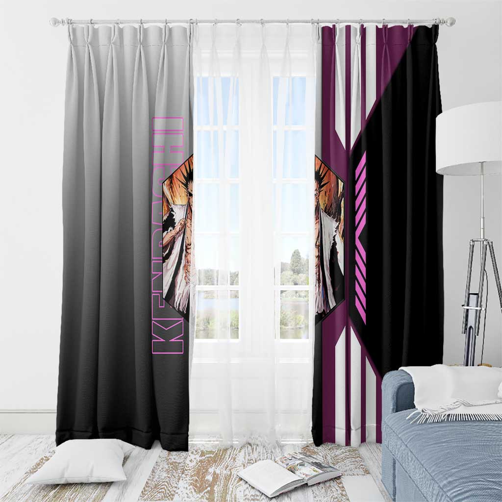Kenpachi Zaraki from Bleach Window Curtain with Sword and Battle Ready Pose Design - The Mazicc