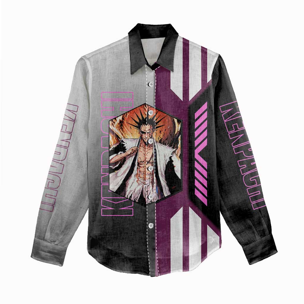 Kenpachi Zaraki from Bleach Women Casual Shirt with Sword and Battle Ready Pose Design - The Mazicc