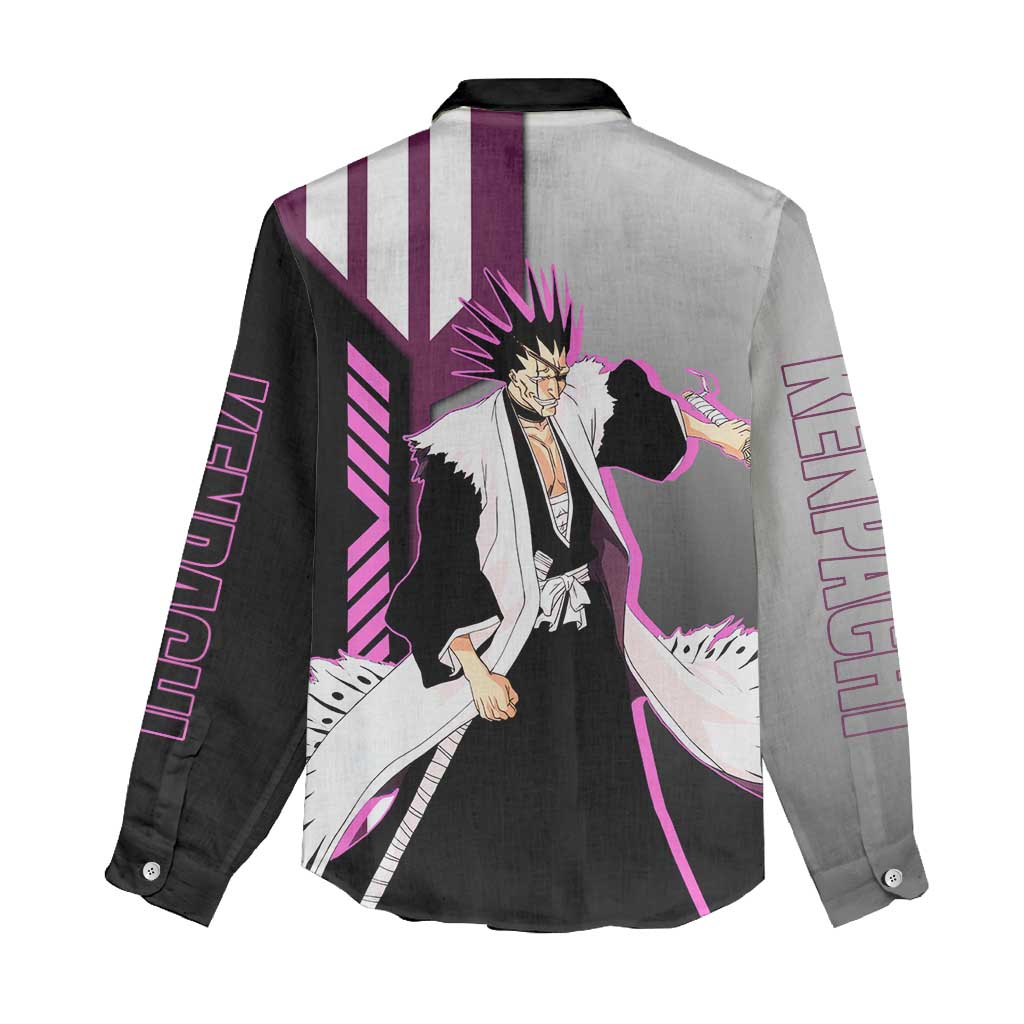 Kenpachi Zaraki from Bleach Women Casual Shirt with Sword and Battle Ready Pose Design - The Mazicc