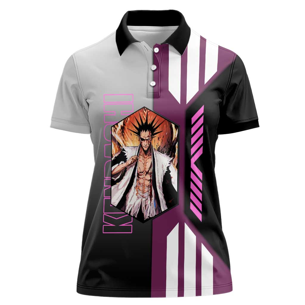 Kenpachi Zaraki from Bleach Women Polo Shirt with Sword and Battle Ready Pose Design - The Mazicc