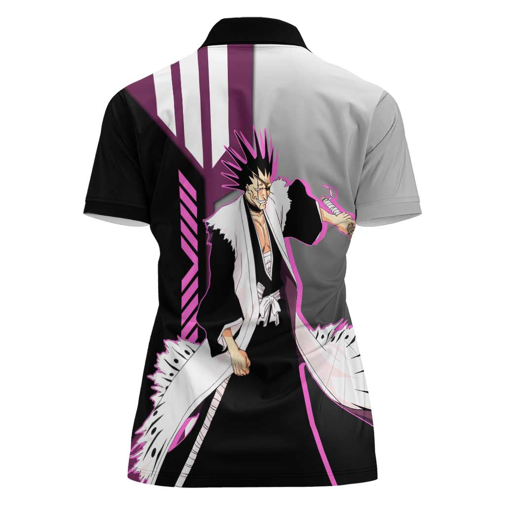 Kenpachi Zaraki from Bleach Women Polo Shirt with Sword and Battle Ready Pose Design - The Mazicc