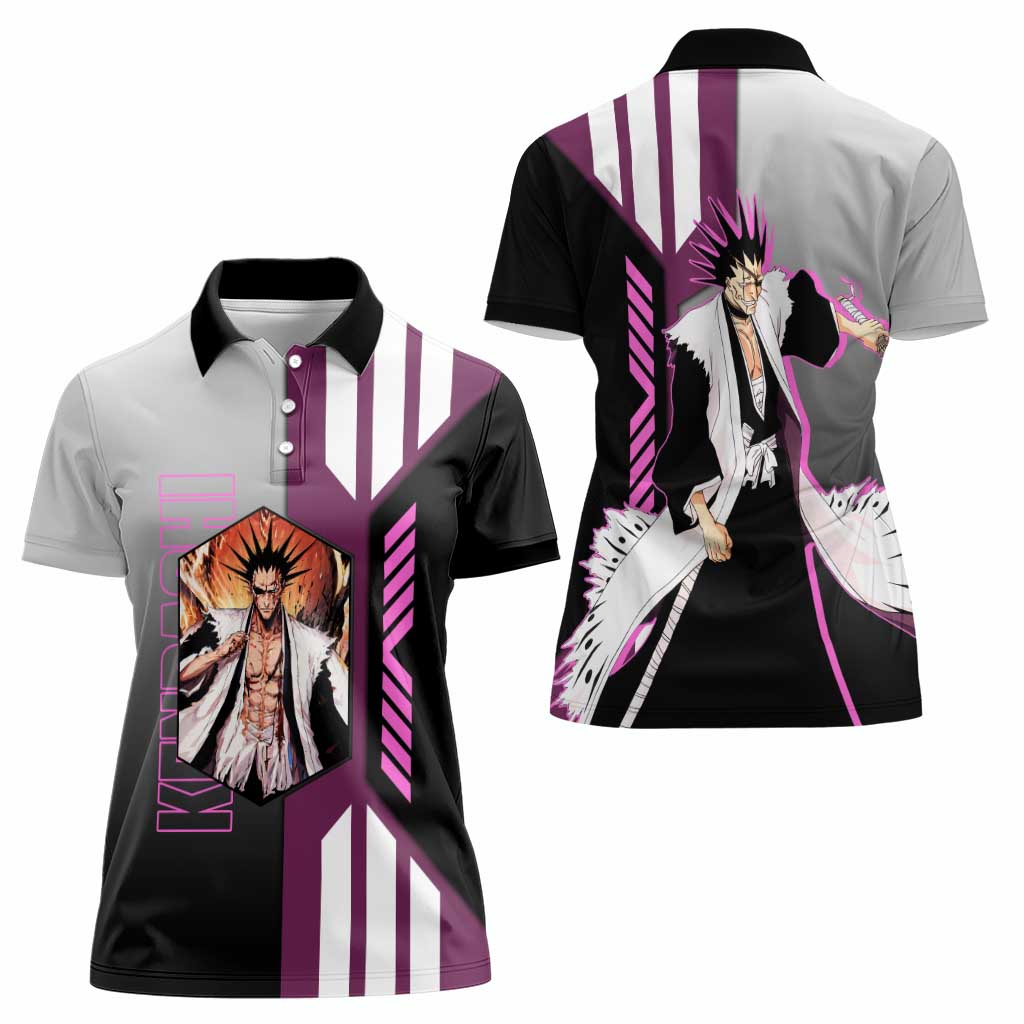 Kenpachi Zaraki from Bleach Women Polo Shirt with Sword and Battle Ready Pose Design - The Mazicc