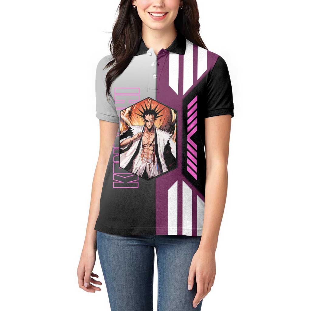 Kenpachi Zaraki from Bleach Women Polo Shirt with Sword and Battle Ready Pose Design - The Mazicc