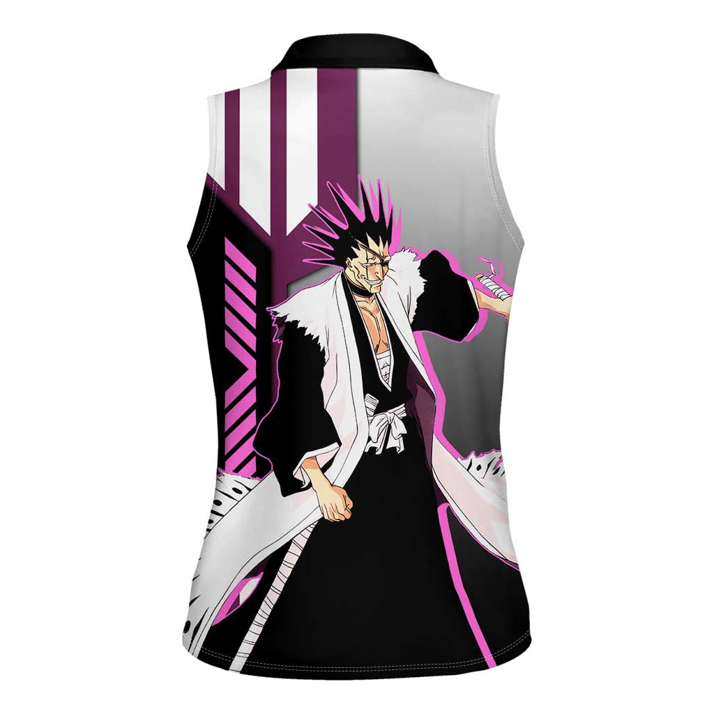 Kenpachi Zaraki from Bleach Women Sleeveless Polo Shirt with Sword and Battle Ready Pose Design - The Mazicc