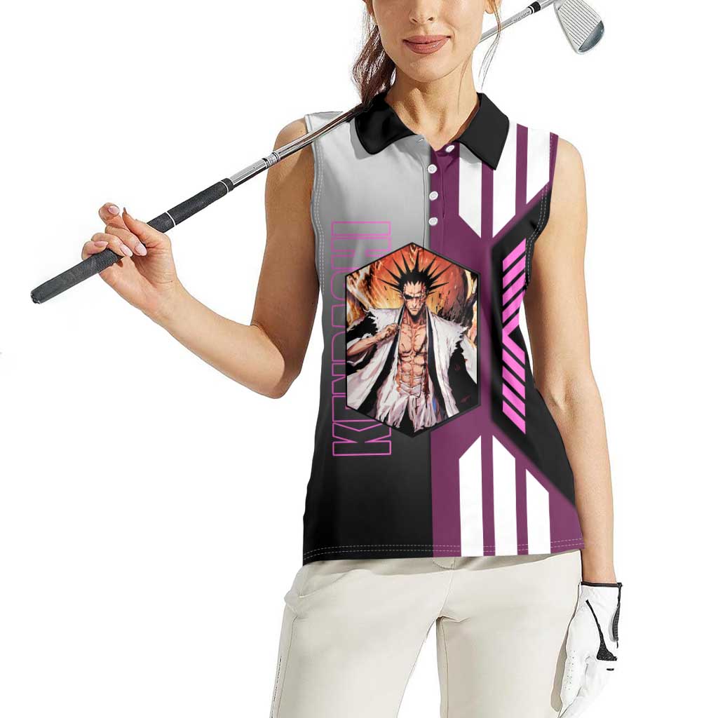 Kenpachi Zaraki from Bleach Women Sleeveless Polo Shirt with Sword and Battle Ready Pose Design - The Mazicc