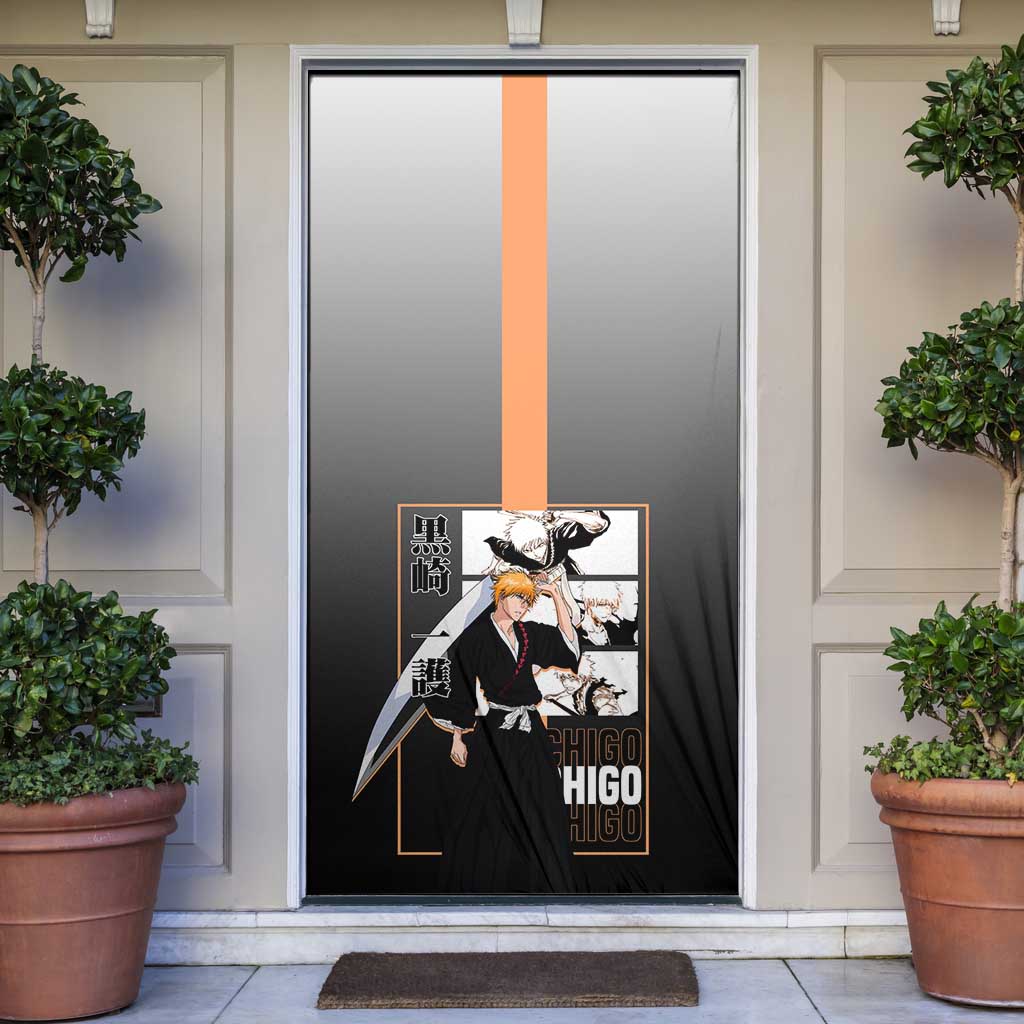 Ichigo Kurosaki Bleach Door Cover with Bankai Sword and Intense Battle Pose Design - The Mazicc