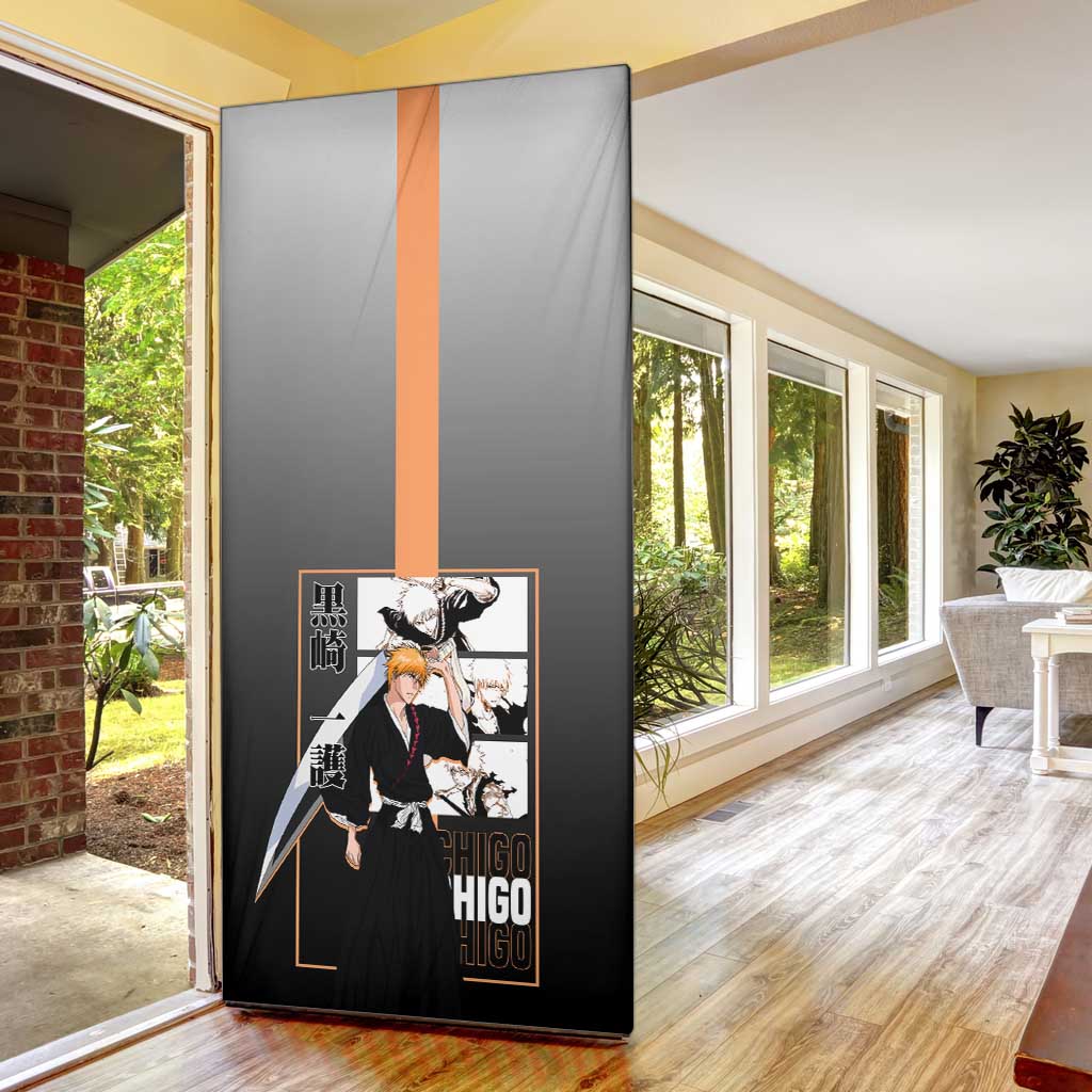Ichigo Kurosaki Bleach Door Cover with Bankai Sword and Intense Battle Pose Design - The Mazicc