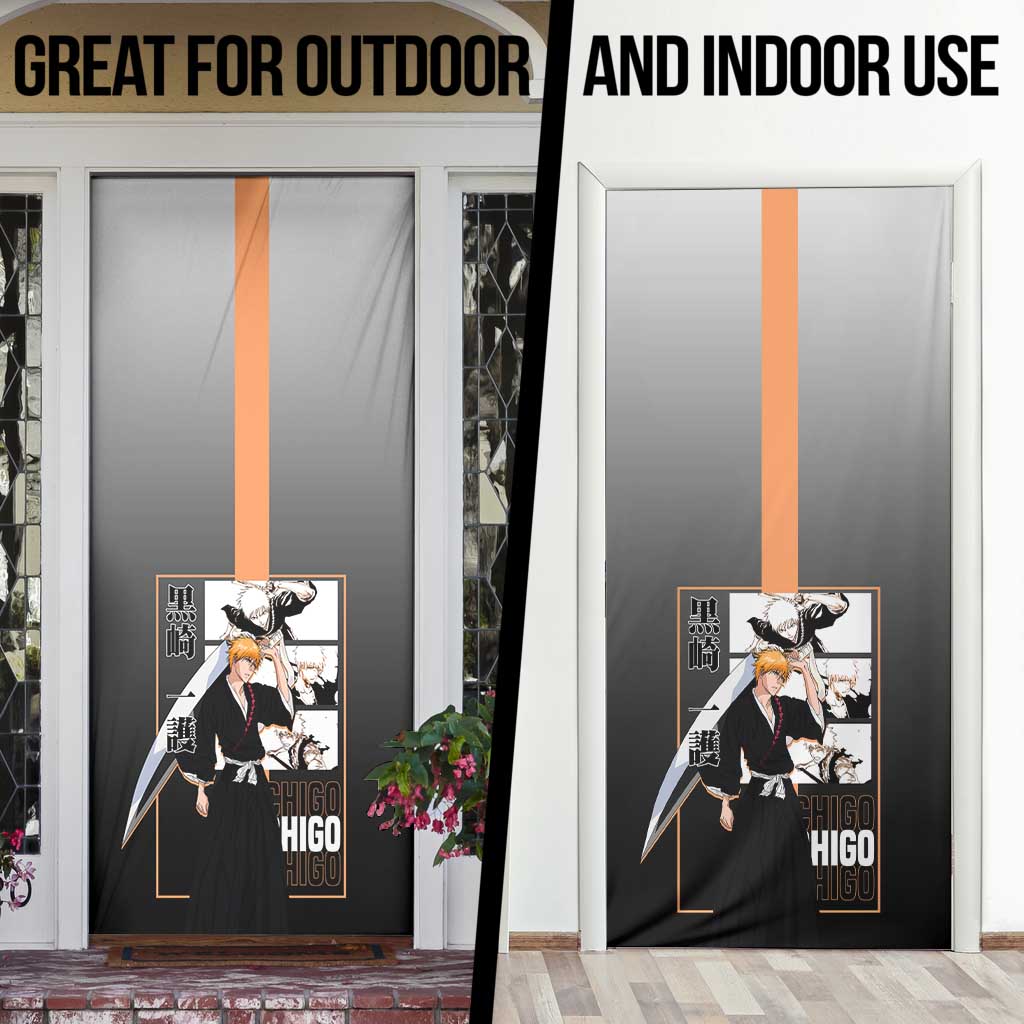 Ichigo Kurosaki Bleach Door Cover with Bankai Sword and Intense Battle Pose Design - The Mazicc