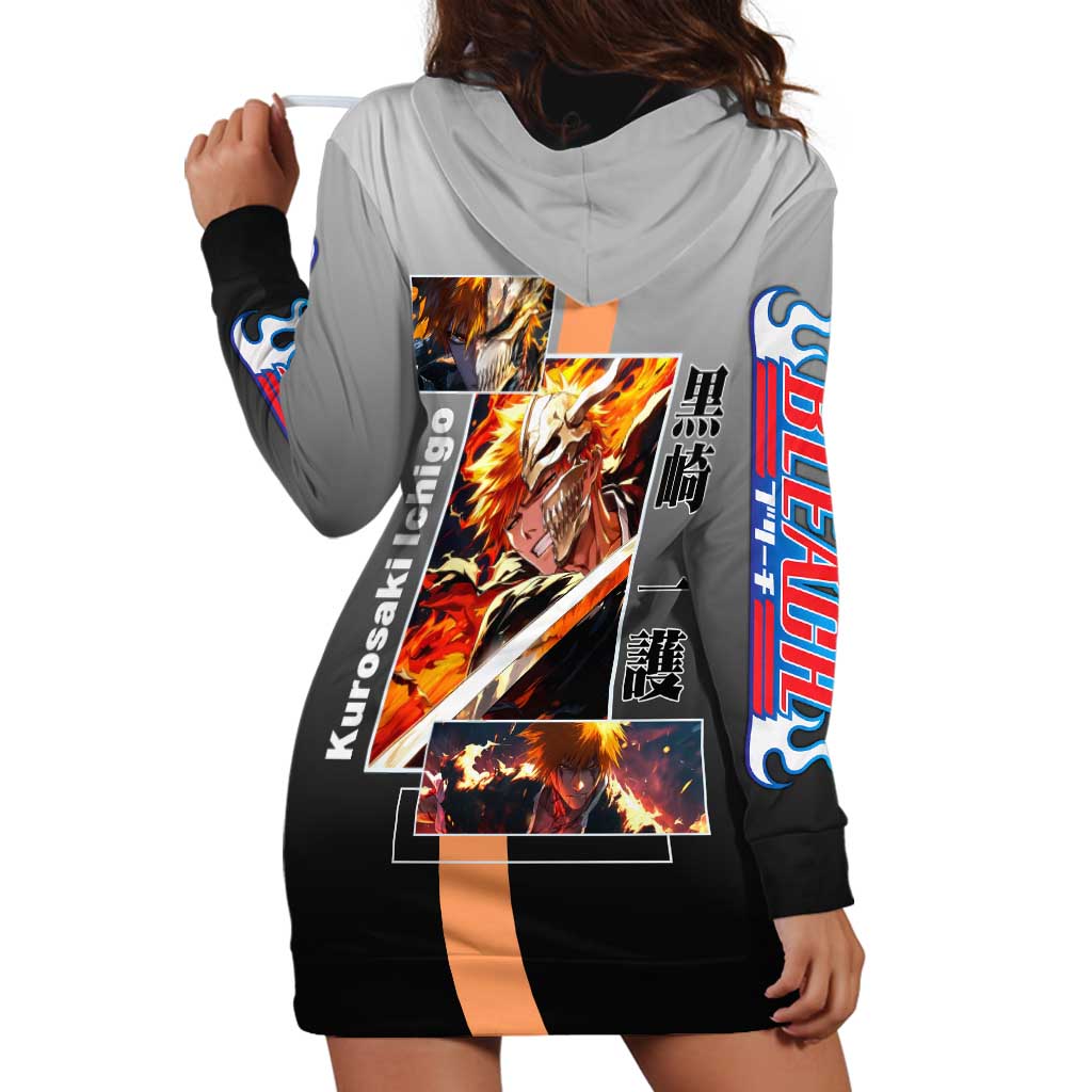 Ichigo Kurosaki Bleach Hoodie Dress with Bankai Sword and Intense Battle Pose Design - The Mazicc